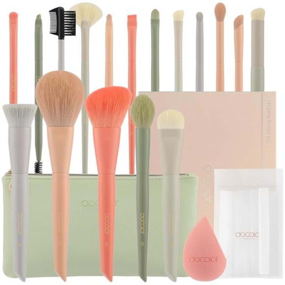 Makeup Brushes Set 17Pcs Morandi Makeup Brushes with Makeup Bag & Makeup Sponge
